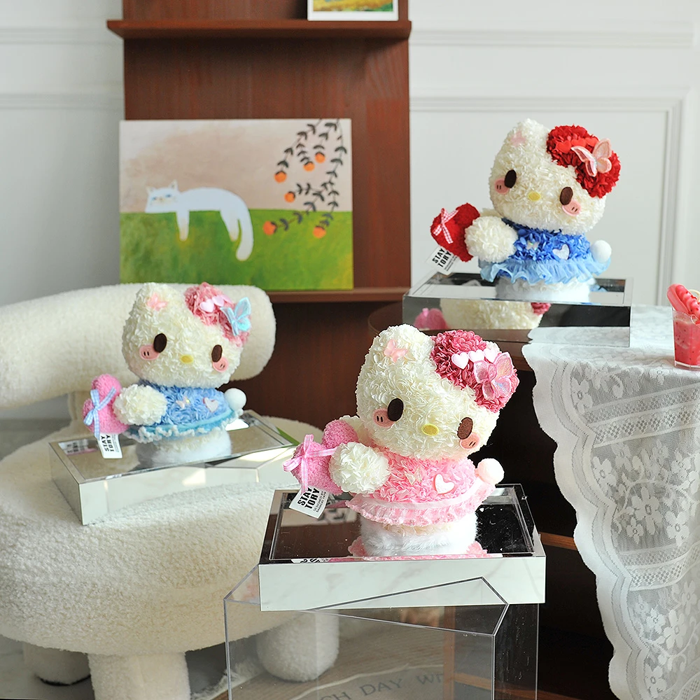 HelloKitty永生花KT可爱猫摆件礼盒送女友闺蜜站立情人节生日礼物