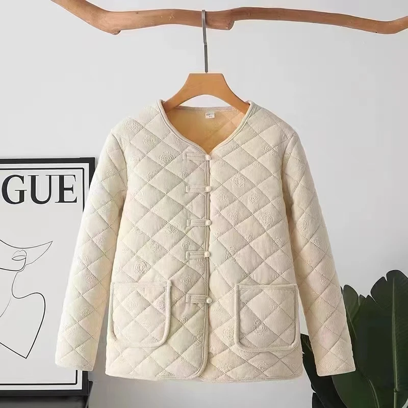 268 女士盘扣压花百搭外穿棉衣 LJ