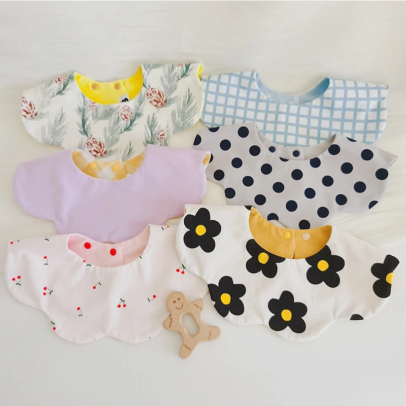 ins风韩版新款宝宝纯棉围嘴婴儿口水巾双面双带洋气口水兜围兜