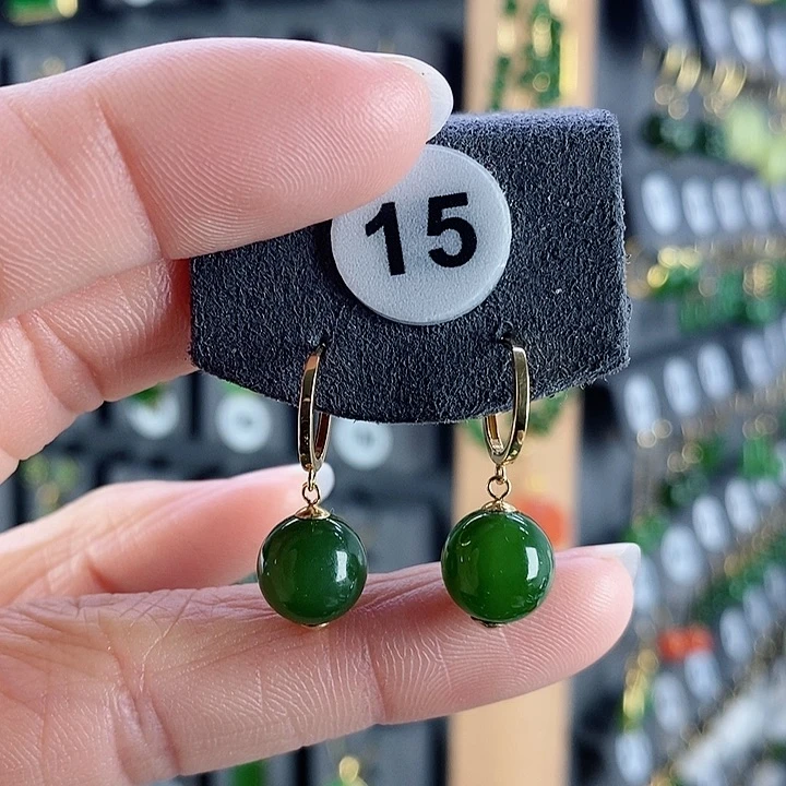 和田玉耳饰18K金镶嵌