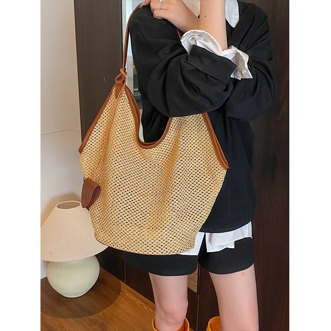 夏天小众编织包包女式2025新款大容量时尚草编包百搭通勤托特包