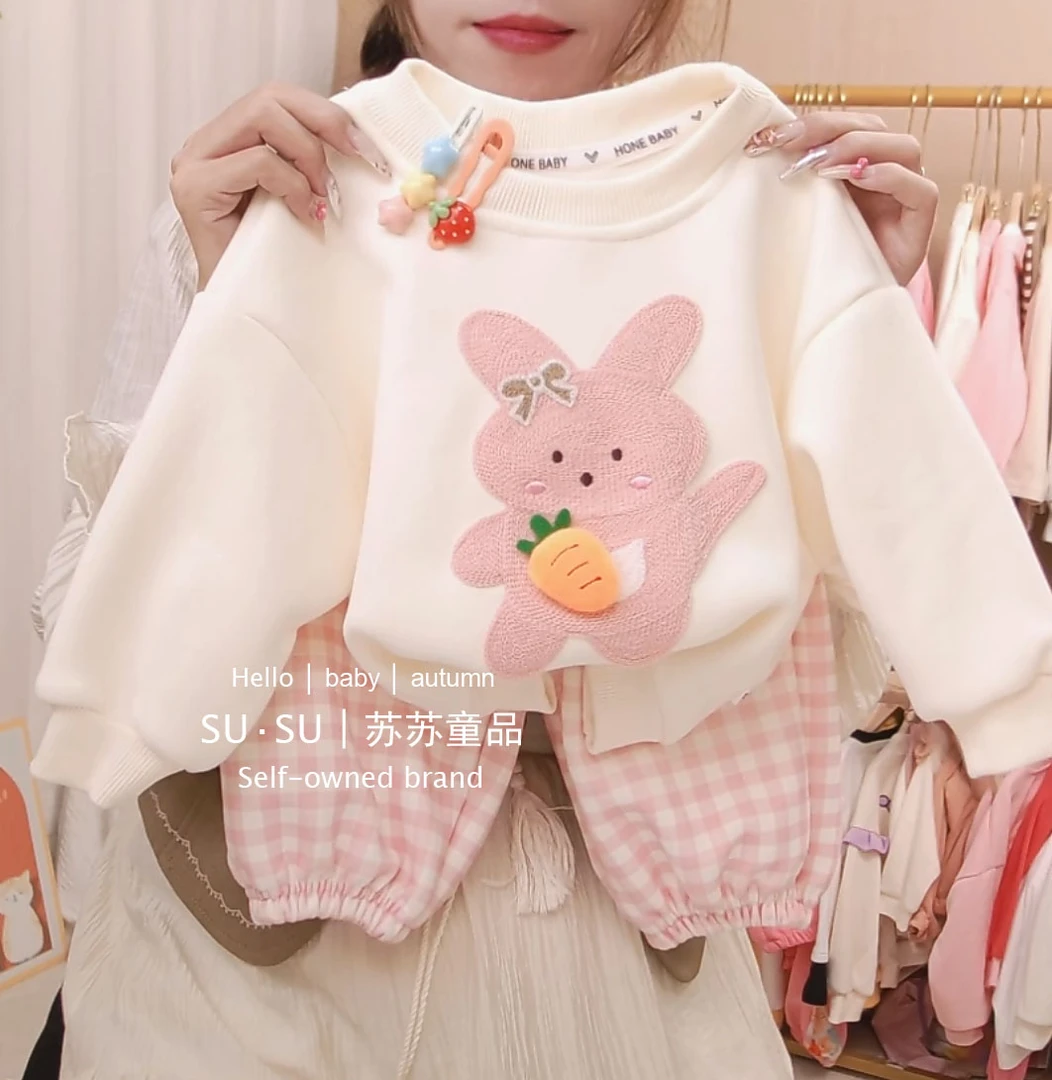 【两件装】加绒加厚儿童卡通卫衣套2024秋冬女宝新款宽松上衣潮1