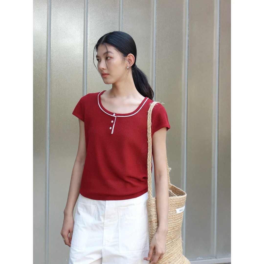 韩系简约立体小飞袖大方休闲百搭夏短款小衫气质上衣针织衫夏季