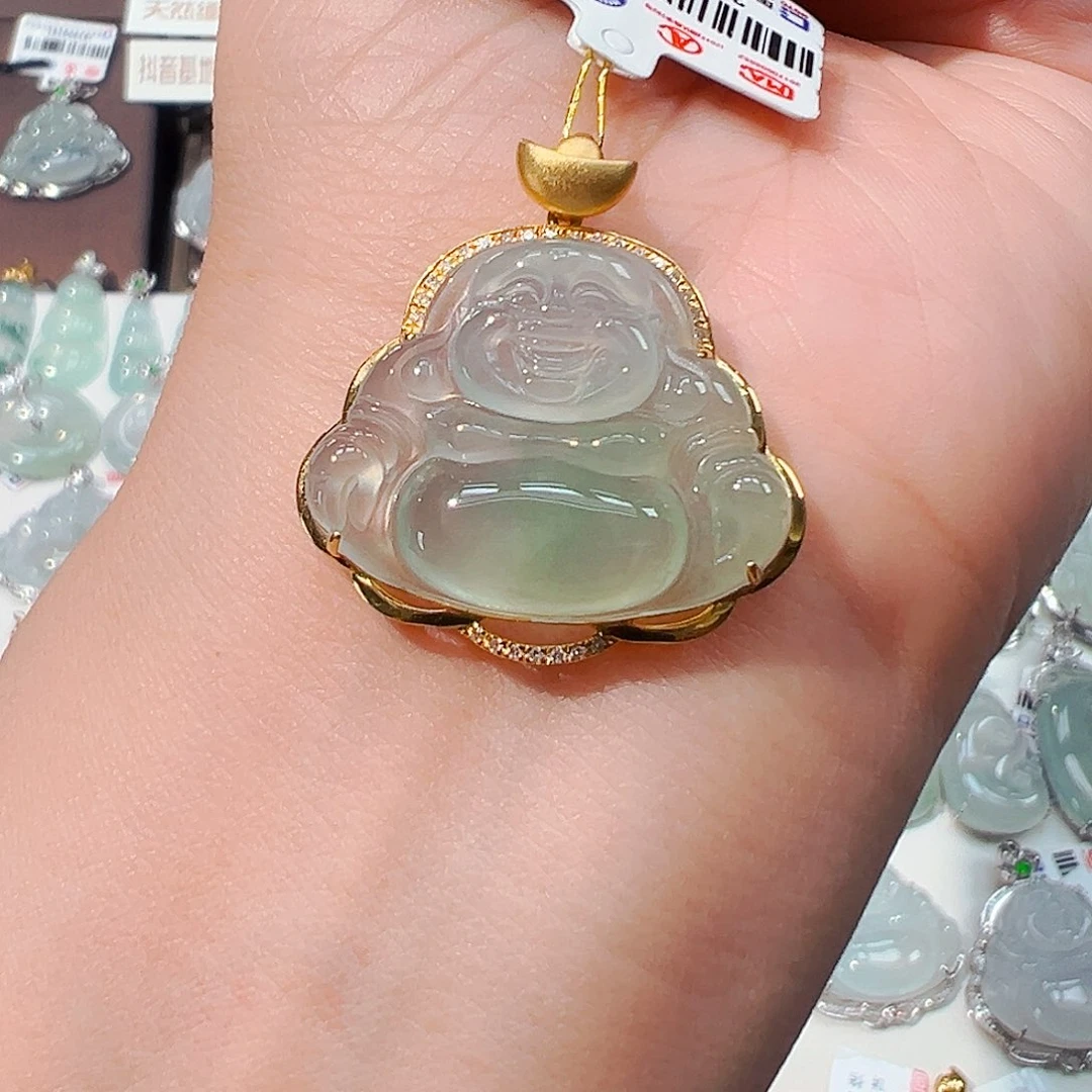 翡翠18K金镶嵌吊坠(不含链)楠****心佛公