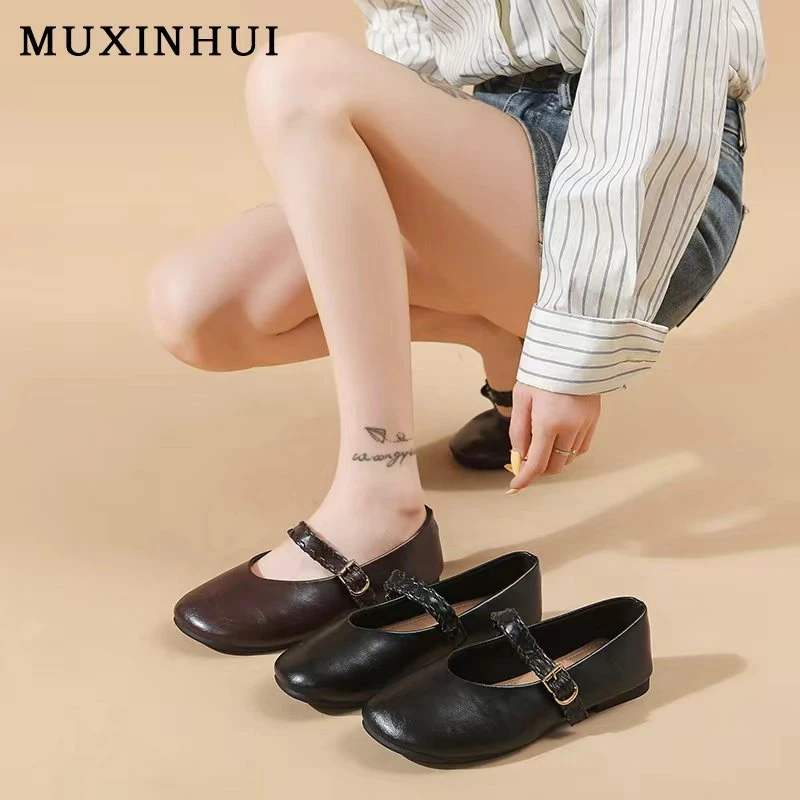 【品牌】浅口圆头复古单鞋女秋季新款平底一字扣带玛丽珍鞋886-1