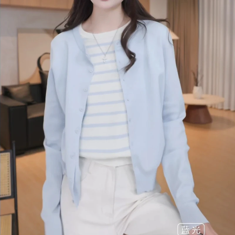 2025春季新款小清新假两件百搭气质条纹撞色时尚件休闲针织上衣女