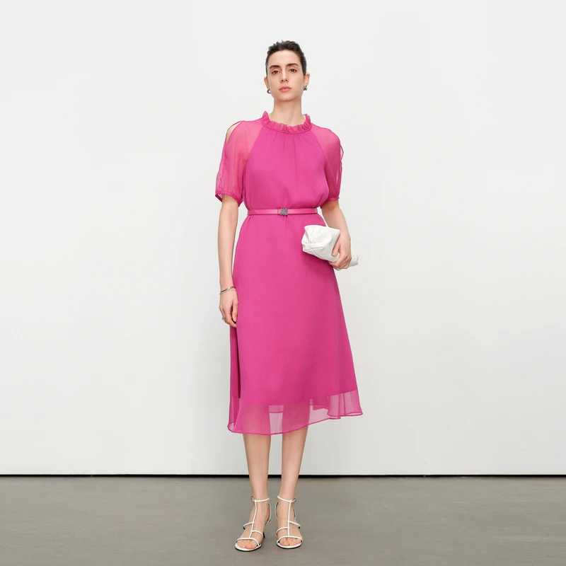 婉甸2025夏季新品玫紫色顺纡绉连衣裙1242N65QY5