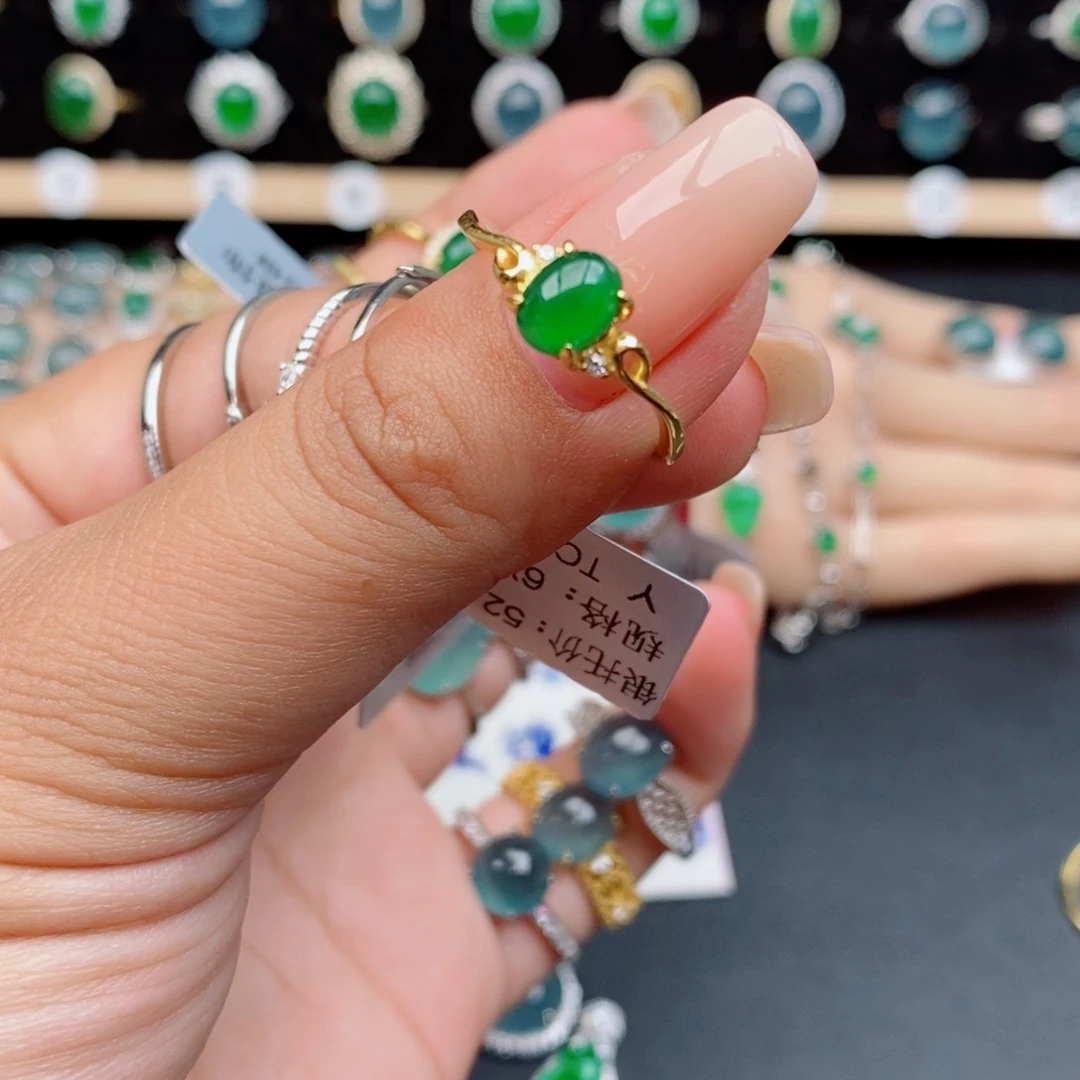 银S925镶嵌戒指翡翠6