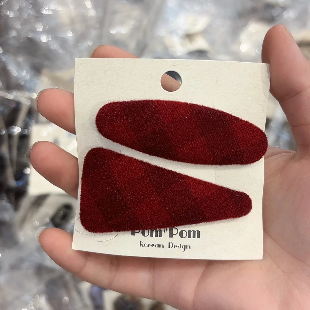 布艺非金属红色格子拜拜夹