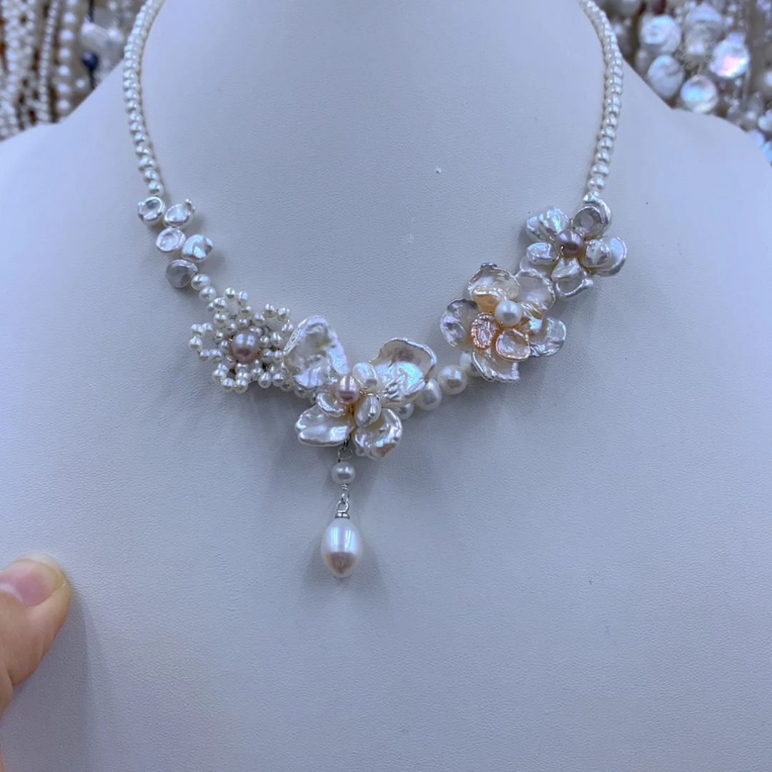 桃***头银S925镶嵌项链耳饰淡水珍珠