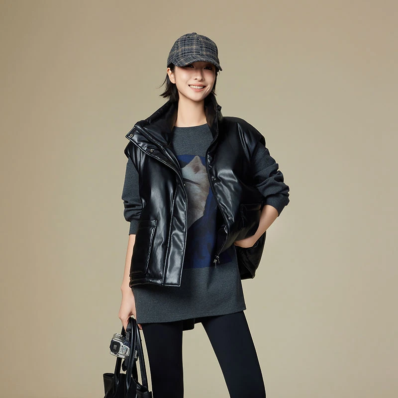 美洋MEIYANG 黑巧派鹅绒马甲【安心鹅绒50+】定制蛋白皮羽绒马夹