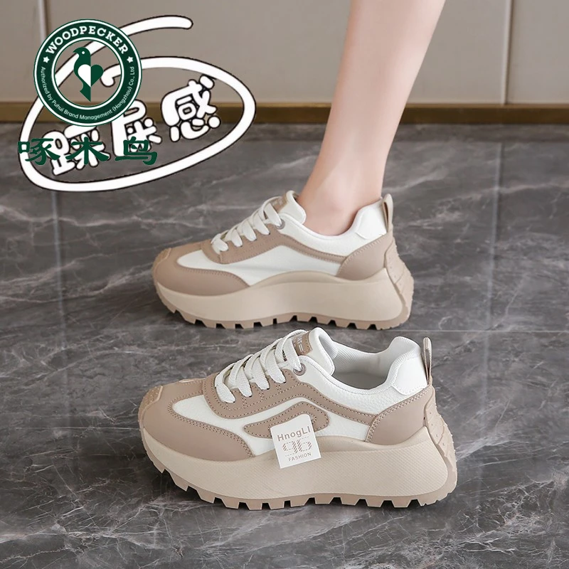 啄木鸟女鞋踩屎感老爹鞋2025新款春季休闲运动鞋厚底阿甘鞋