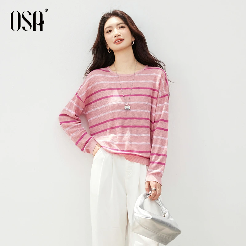 【OSA/欧莎】条纹长袖针织衫S125C16013