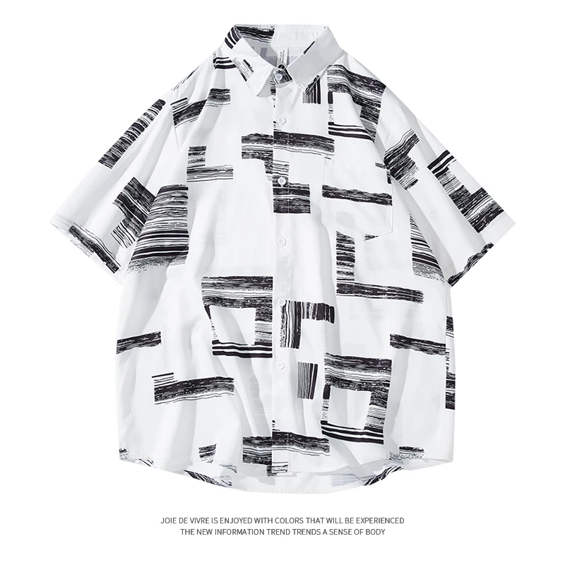 【爆款推荐】新款大码夏季男T恤衬衫衬衣上衣时尚潮流翻领短袖宽松