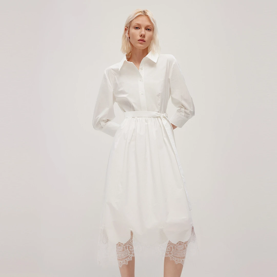 LANCY/朗姿【专柜同款】欧洲EiLEEN ELITEE蕾丝拼接棉衬衫裙连衣裙