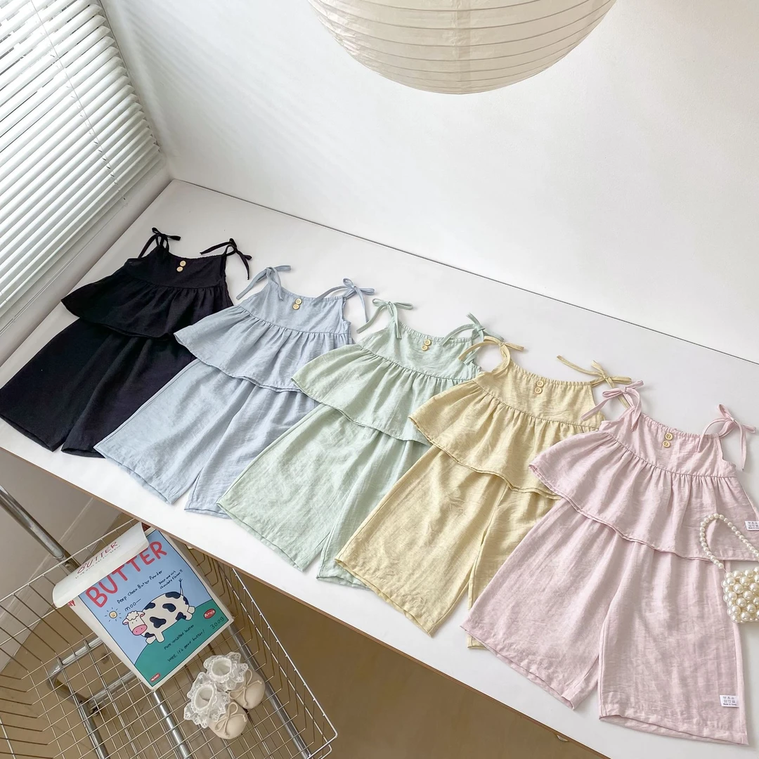 女宝套装夏季薄款洋气吊带衫休闲阔腿裤两件套