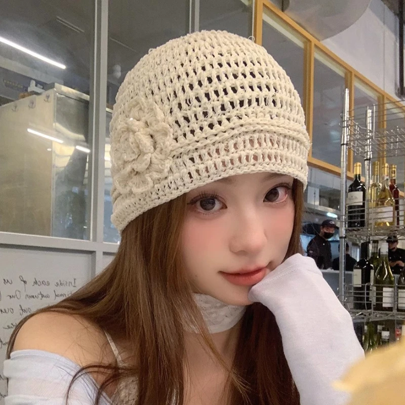 玛诗杜MUSTKOO 手工钩织花朵镂空时髦针织包头帽MH-7023