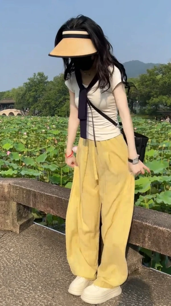 2025夏季新款高腰多巴胺亚麻裤气质显瘦