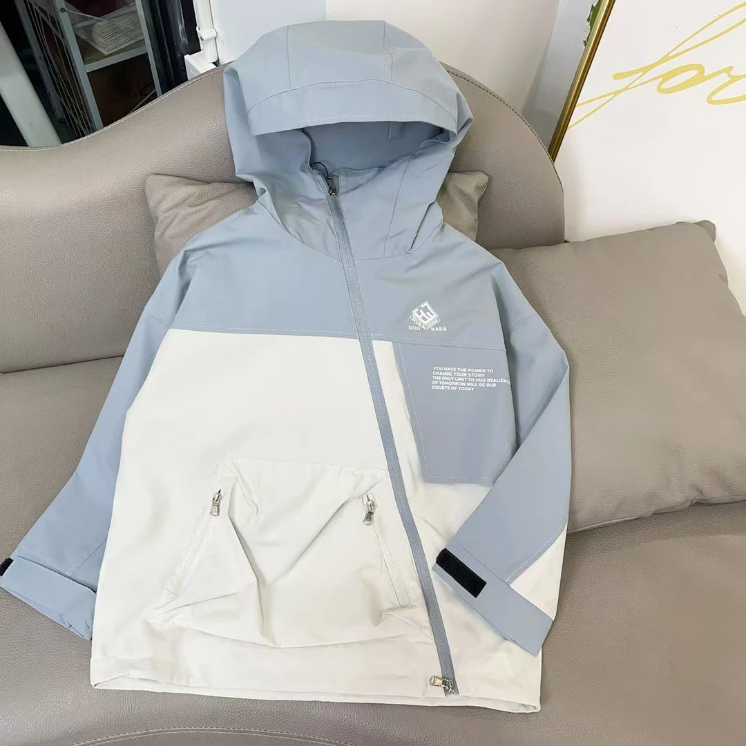 2025新款冲锋衣男女童拼接撞色斜拉链春款户外外套潮5200