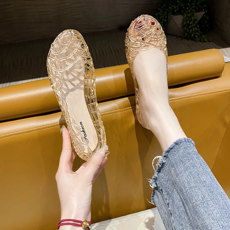 凉鞋女士新款夏季浅口镂空平底鞋软底一脚蹬时尚外穿网红包头鞋女