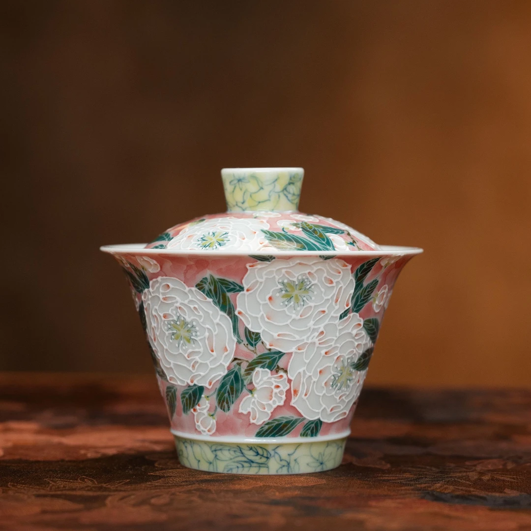 【鱼几岁】 茶花斗笠盖碗