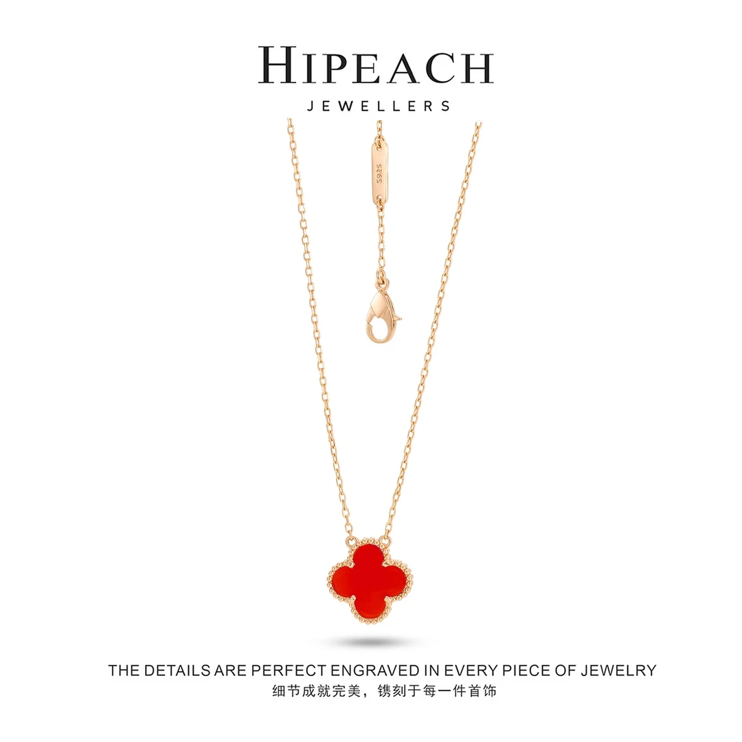 坠链均925银 小草红色项链HTZ0276