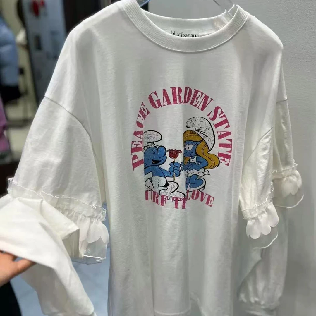 路一.韩国 Seoulbluebana 蓝精灵蕾丝长袖T DP20250127034