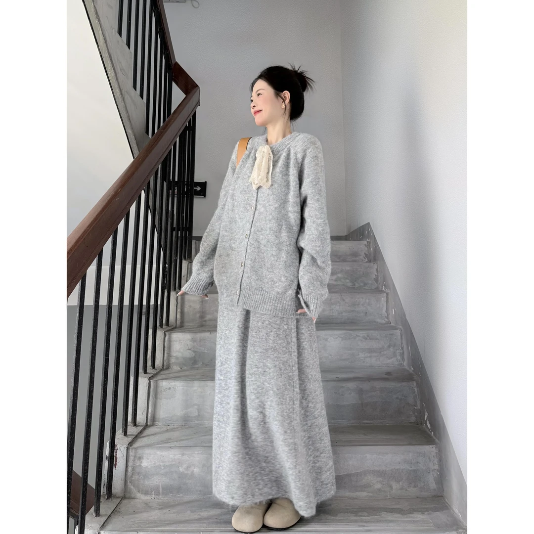 秋装穿搭一整套法式气质小香风慵懒风软糯针织上衣半身裙两件套