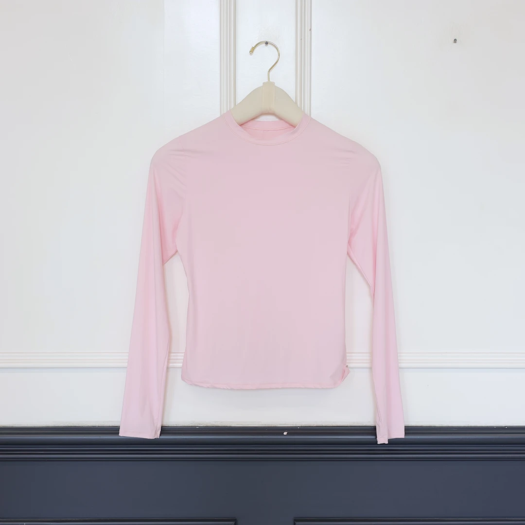 2512089【壁虎姐】GECKO秋冬新款 粉色圆领纯色长袖弹力打底T恤