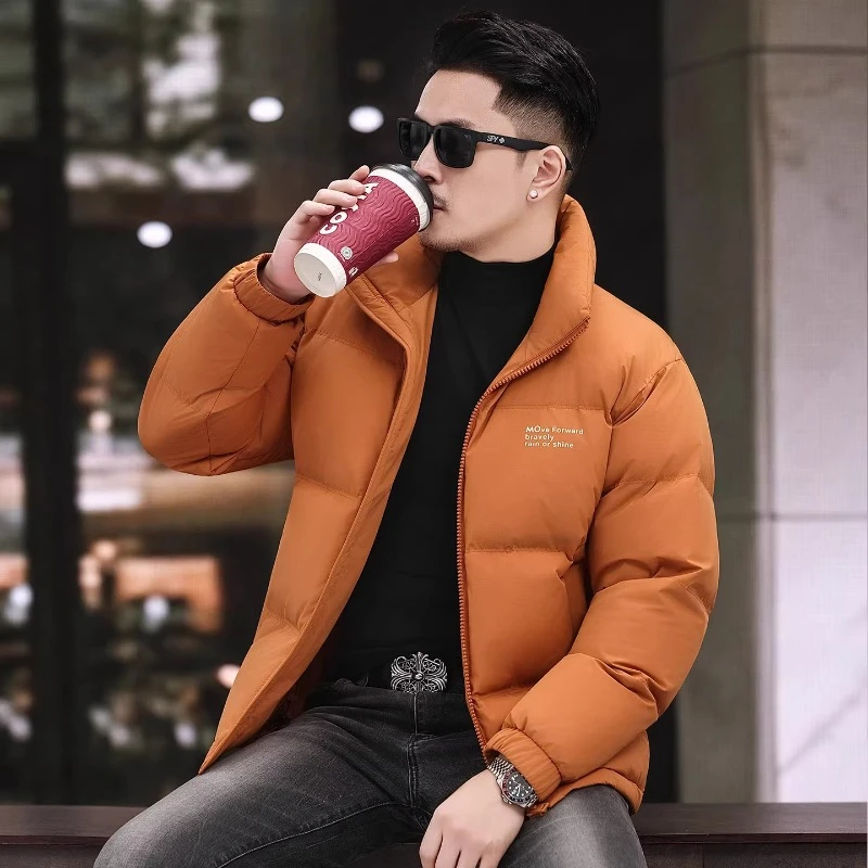 90白鸭绒羽绒服男士立领休闲防风保暖中年爸爸装外套2025冬季新款