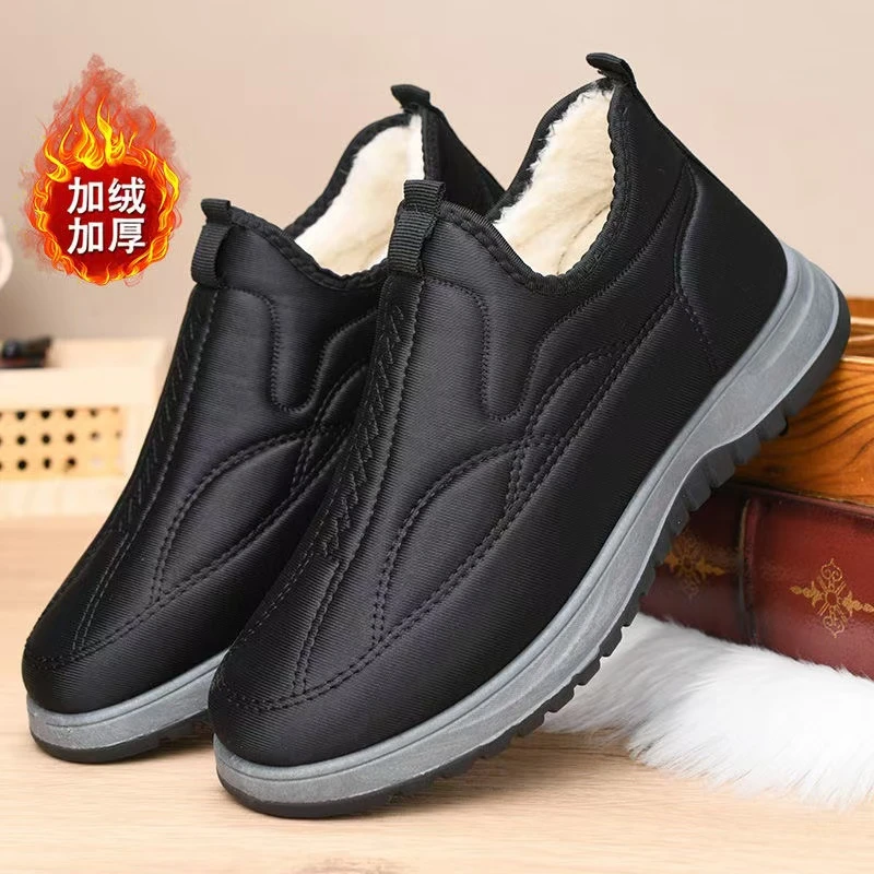 老北京棉鞋男防水防滑一脚蹬冬季加绒加厚保暖布鞋中老年男雪地靴