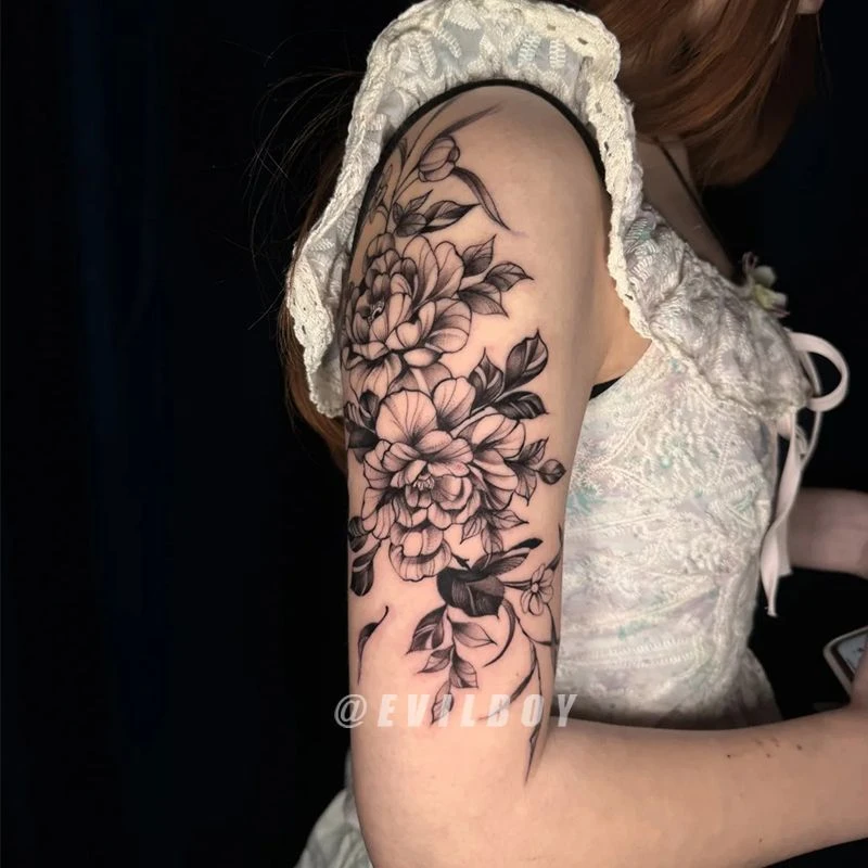 爆款素花草本果汁纹身贴防水半永久ins花臂性感刺青仿真潮酷遮疤