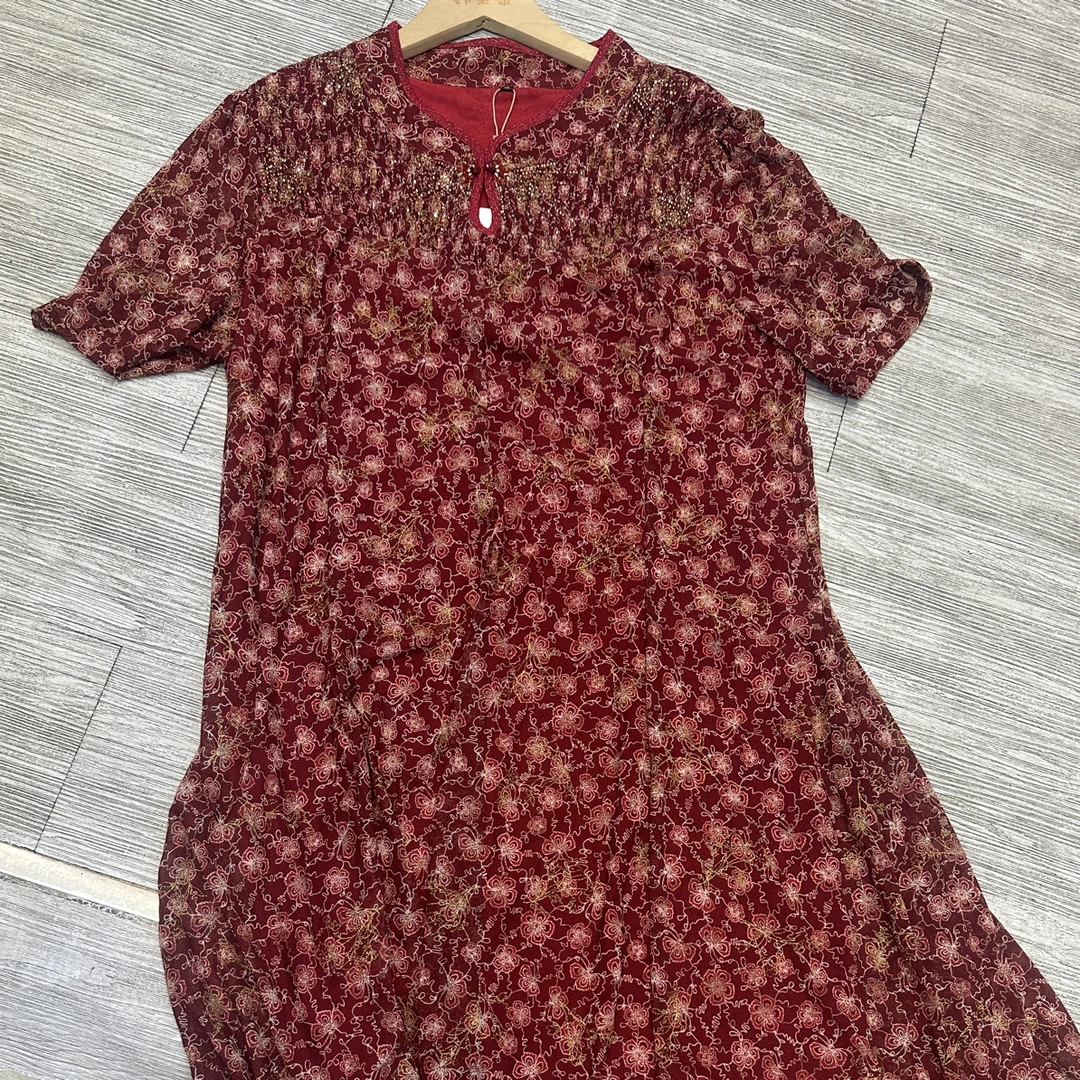 台湾网纱料印花气质连衣裙女大码显瘦洋气阔太太裙子