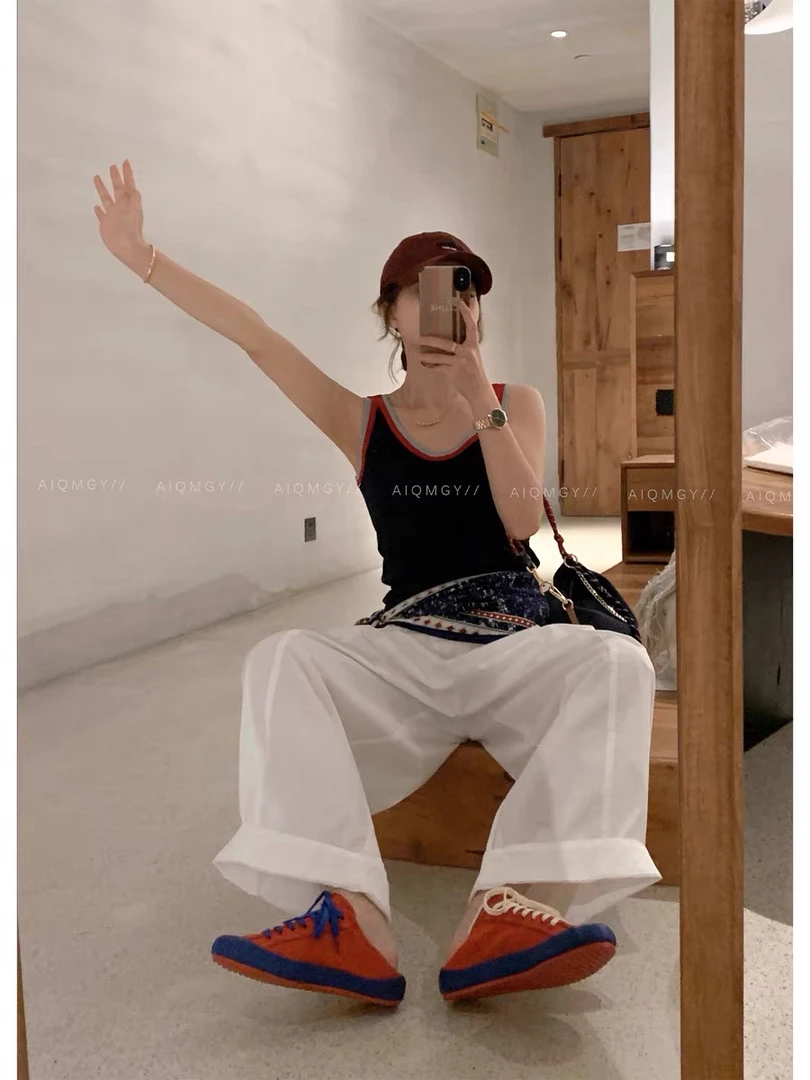 简约时尚休闲百搭撞色无袖吊带背心显白上衣