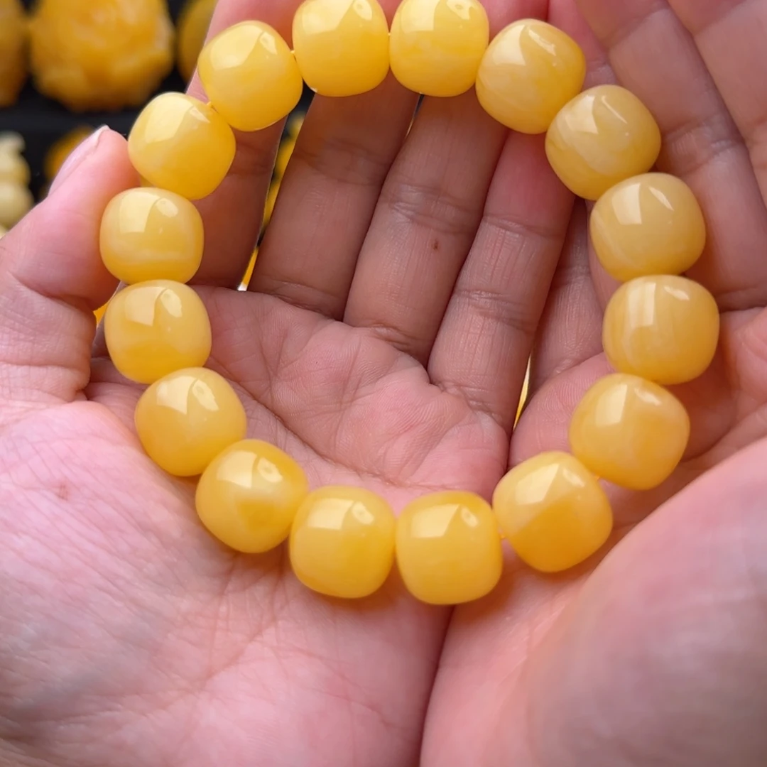 琥珀未镶嵌手链焦皮浓蜡同料15
