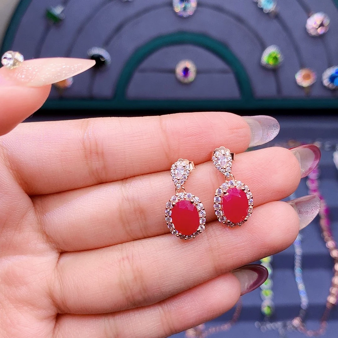 红宝石耳饰银S925镶嵌杨*乐