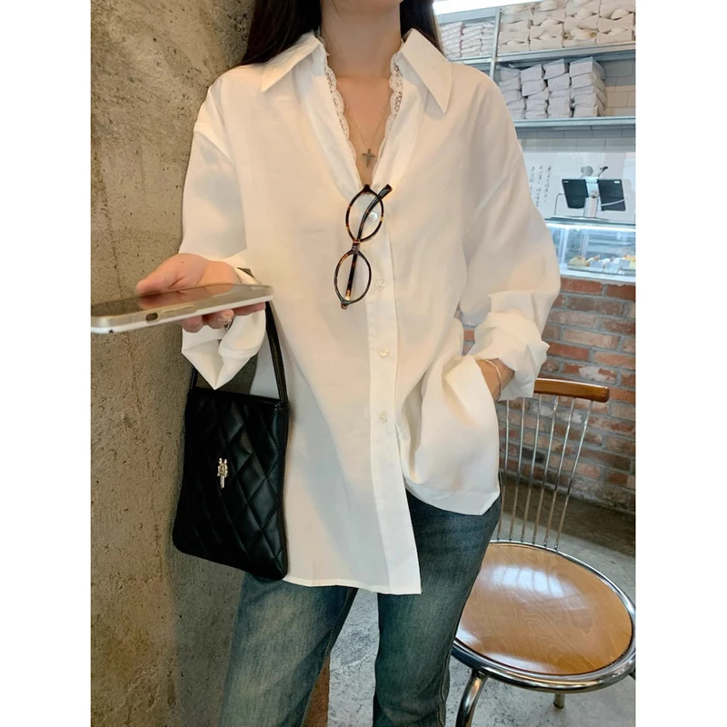 法式小众蕾丝花边衬衫女长袖早春新款设计感洋气叠穿上衣女款