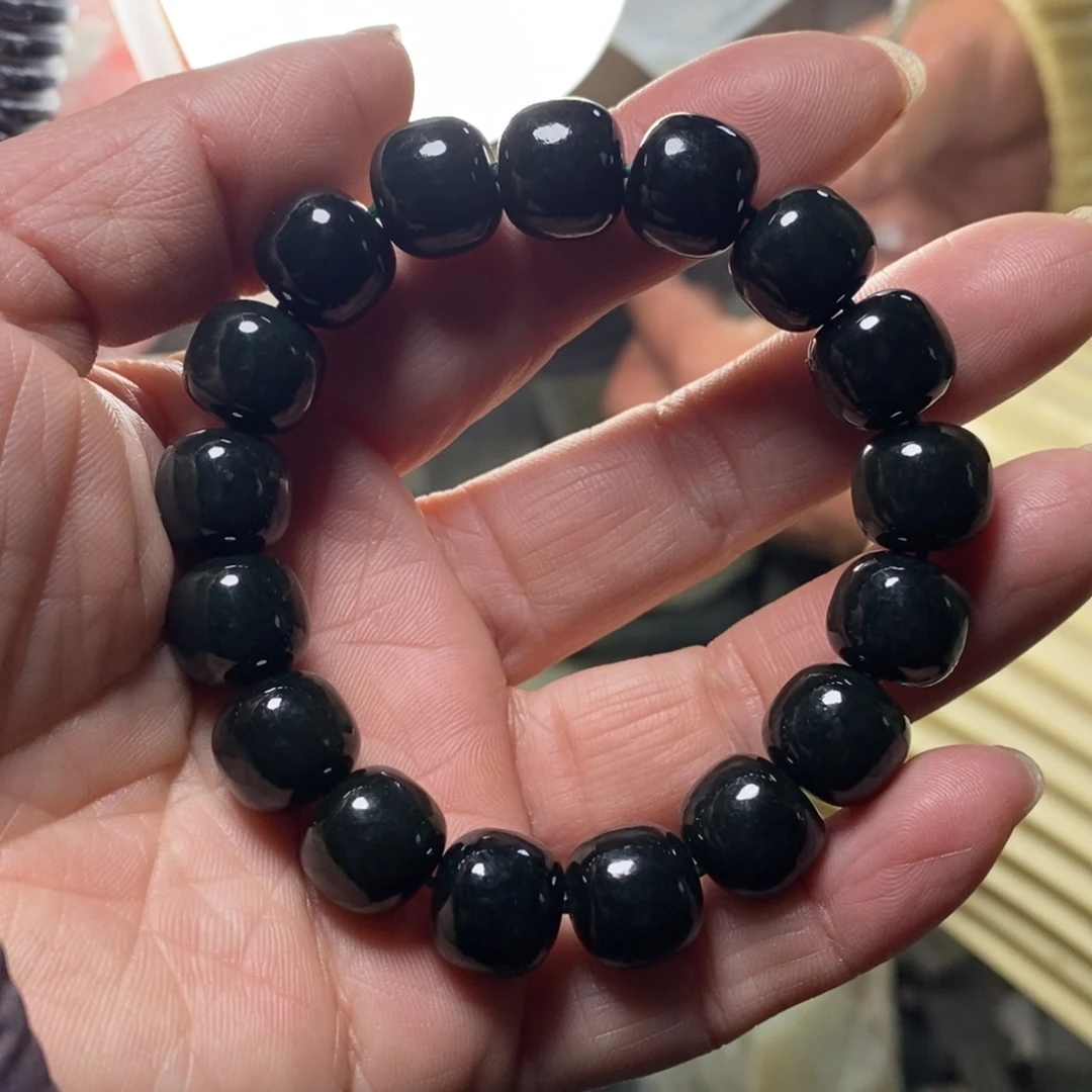 和田玉未镶嵌手链新疆和田黑青玉卡8老型手串