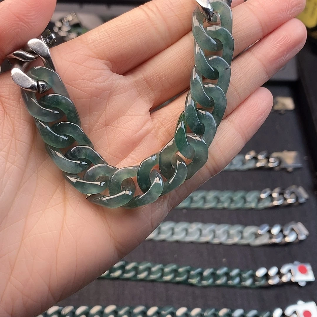 冰***铁翡翠未镶嵌手链翡翠手链