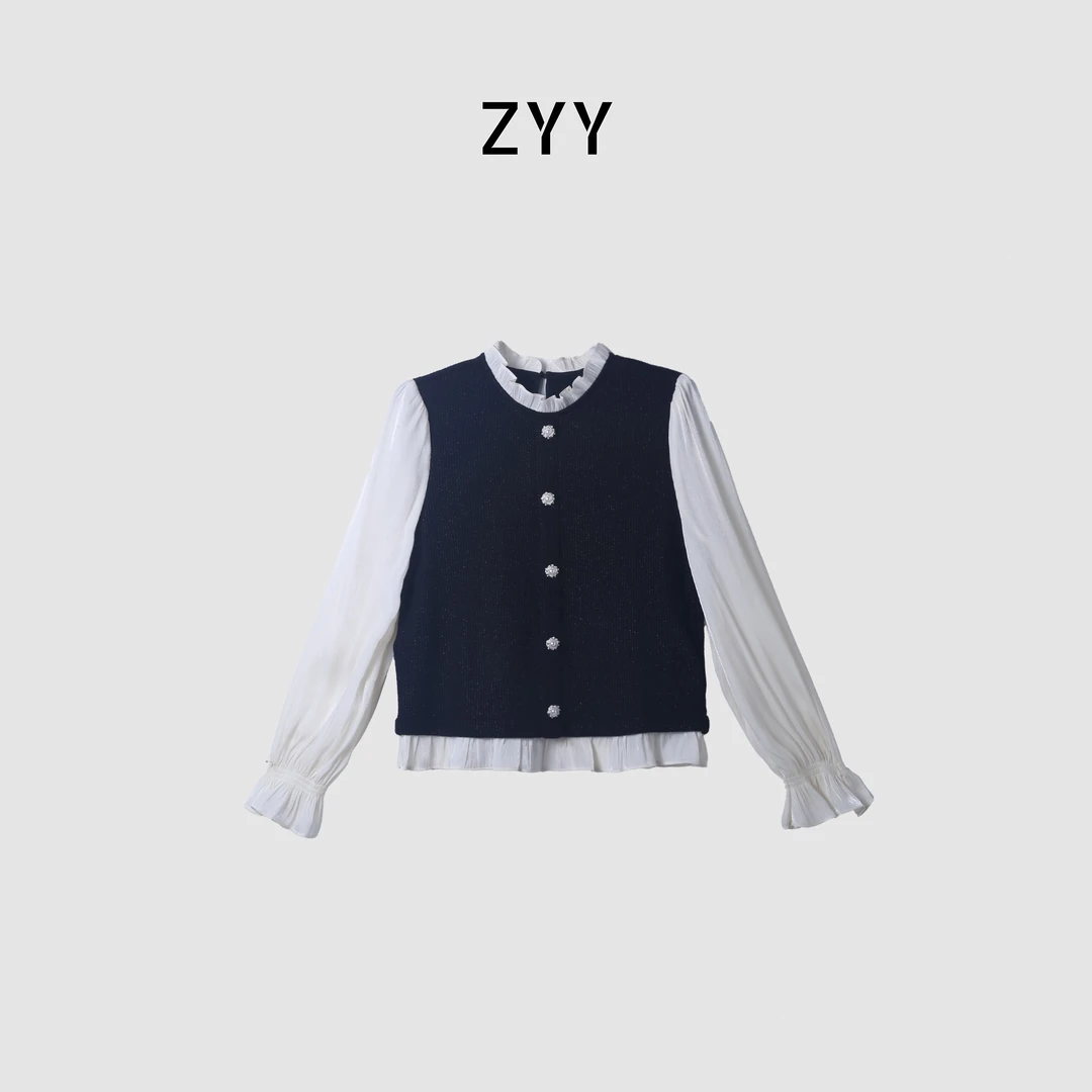 ZYY【青山入画】2025S/S新款小香风长袖假俩件衬衫X25DCS05509