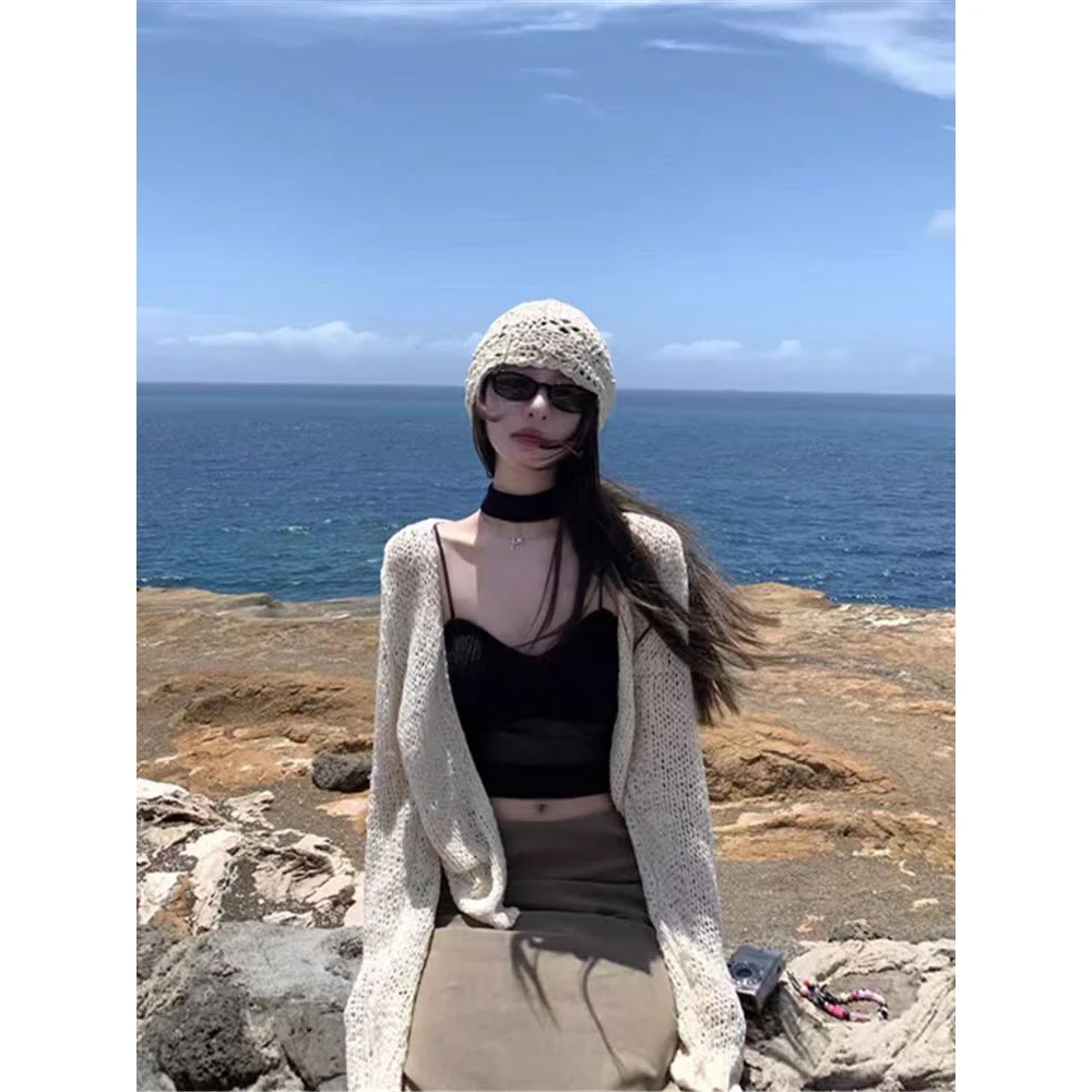 YUYUREAL 马蒂斯落日 设计感镂空针织衫女夏季百搭v领宽松上衣