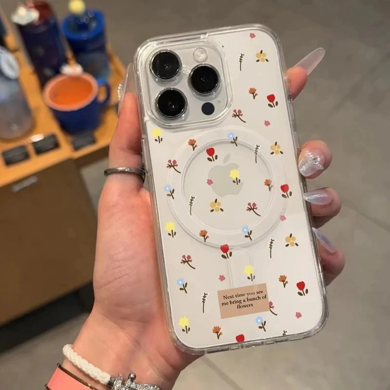 满屏小碎花适用苹果16pro手机壳磁吸iphone15保护套14透明13大孔