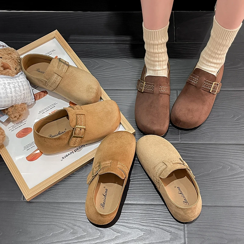 5cm踩屎感复古刺绣勃肯鞋女软底2025秋冬新款一脚蹬全包勃肯单鞋