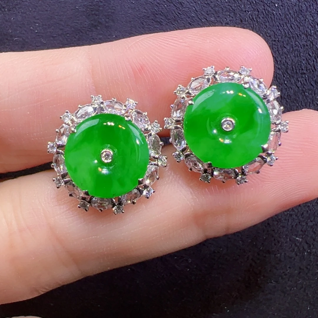 翡翠18K金镶嵌耳饰耳包