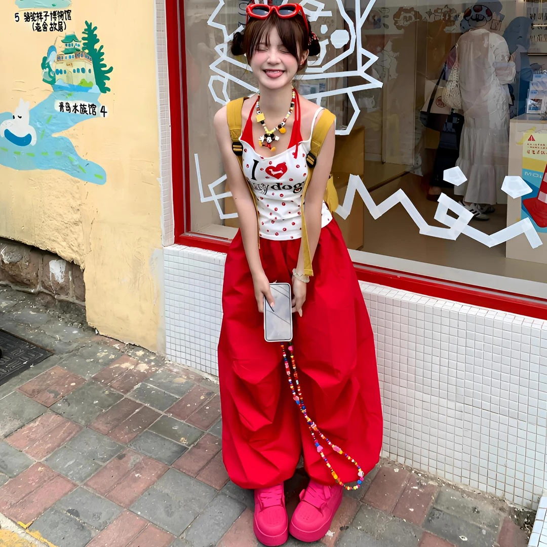 韩版美式休闲复古少女风假两件挂脖吊带背心女装气质显瘦百搭上衣