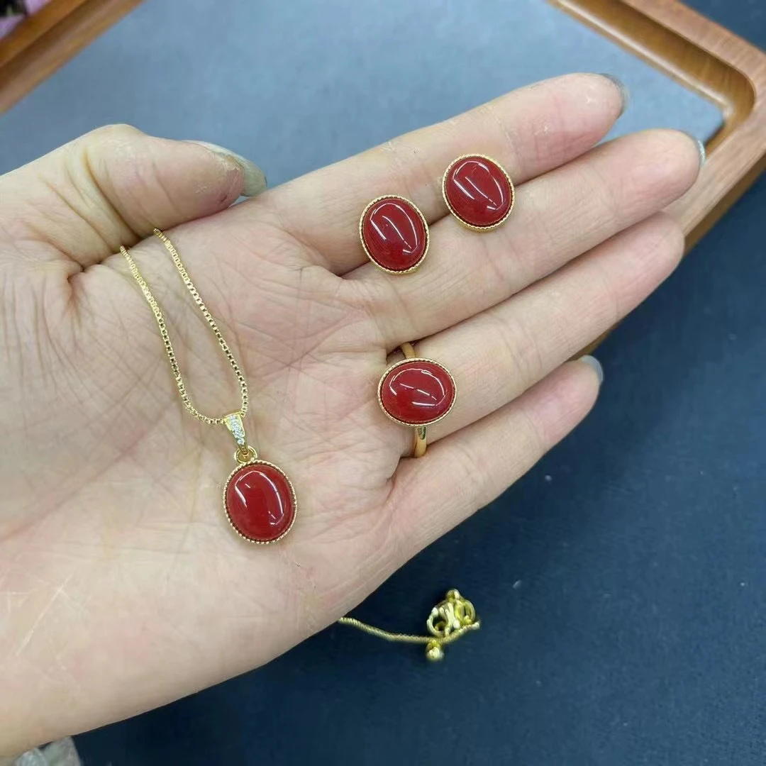 铜合金莫桑石项链 藏式风格三件套新年款