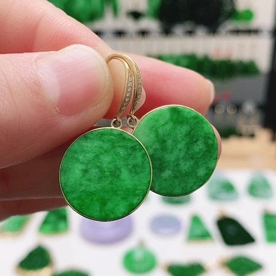 翡翠18K金镶嵌耳饰挂件