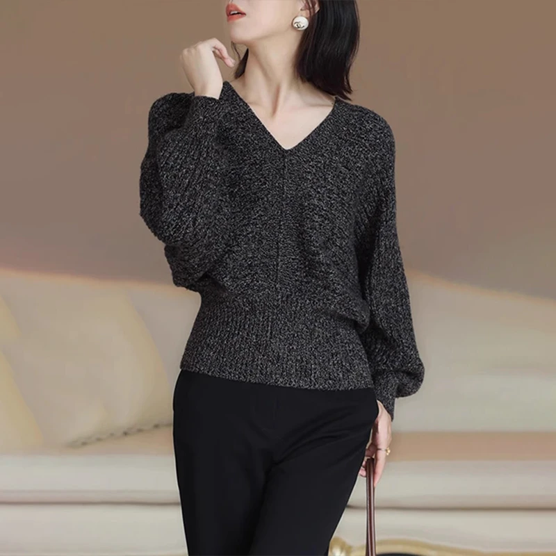 复古时髦v领针织衫女2025秋冬季宽松休闲显瘦减龄慵懒风长袖上衣