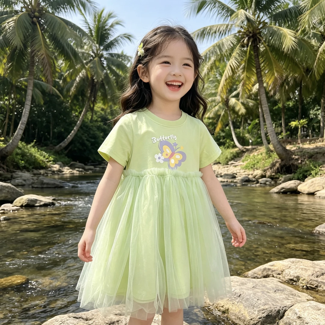 夏季短袖女童公主风玉桂狗连衣裙