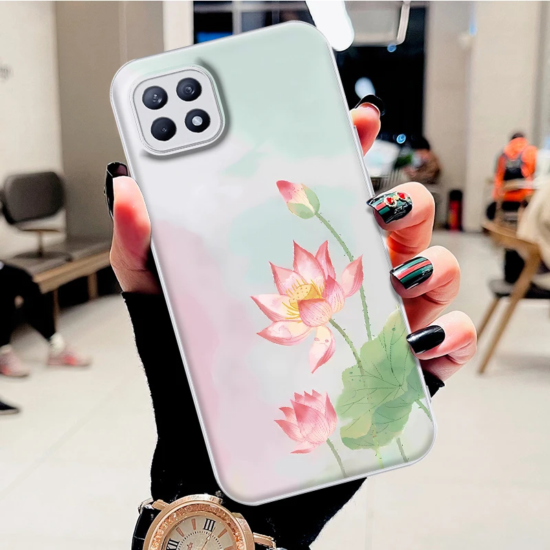 适用OPPOreno4se手机壳高级感好运莲花水凝壳时尚防刮防摔保护套